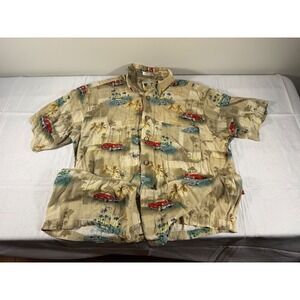 Vintage 80s/90s Rayon M.E. Sport Mens Tropical Classic Car Button Down Medium